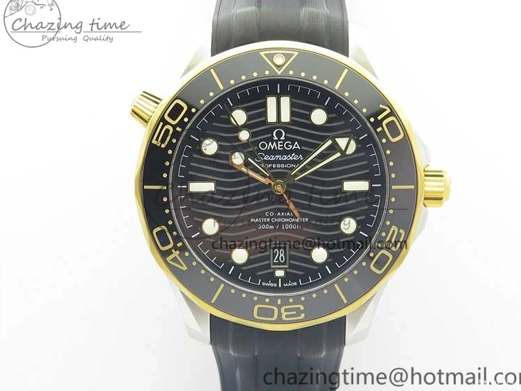 0502 Seasonal 2018 Seamaster Diver 300M SS YG VSF 1:1 Best Edition YG Bezel Black Dial on Black Rubber Strap A 7934